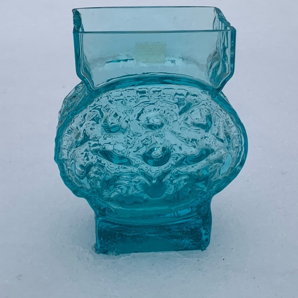 Sea Glasbruk Kosta Sweden Blue Texturized Blue Teal Wavy Art Glass Vase MCM - Picture 9 of 10